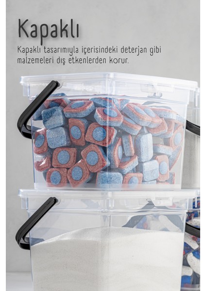 2li 4 Litre Toz Tablet Deterjan Saklama Kabı - Deterjan Kutusu, Toz Tablet Deterjan Kabı Beyaz