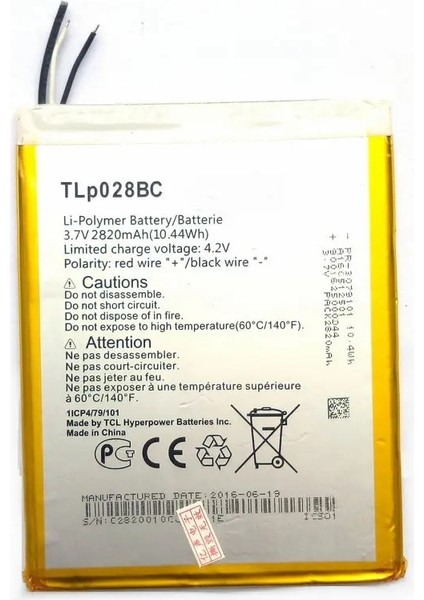 Alcatel Tab Pixe 3 Uyumlu Tablet Pil Batarya TLP028BC 2820MAH