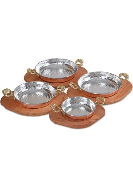 Bakır Sahan ve Ahşap Altlık 22 cm