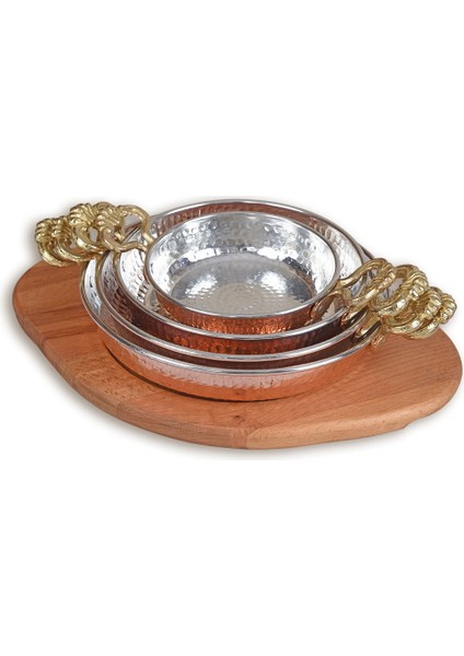 Bakır Sahan ve Ahşap Altlık 18 cm