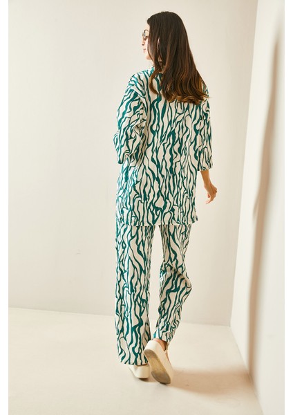 Yeşil Desenli & Dokulu Kimono Takım 5YXK8-48452-08 indirimleri