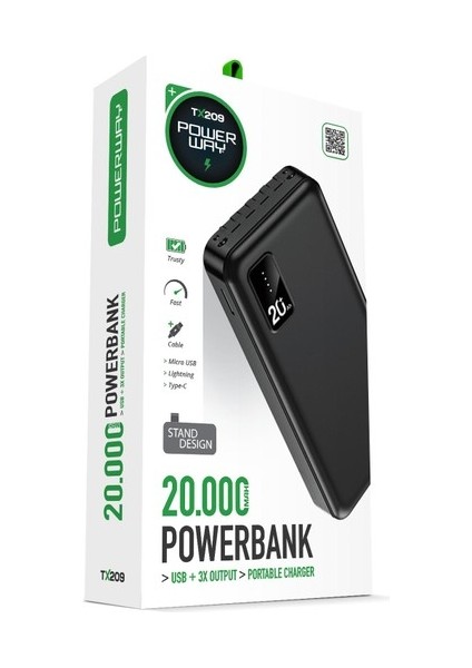 TX209 20.000 Mah Kablolu Dijital Göstergeli Powerbank