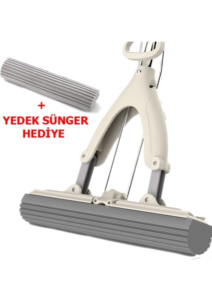 1+1 Yedek Süngeri Hediye Kelebek Sıkma Mekanizmalı Mikrofiber Mop Sünger Sıkmalı Mop