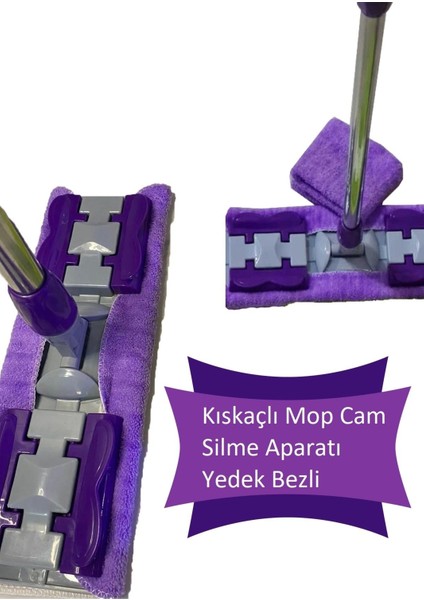 Kıskaçlı Cam Silme Mopu Mikrofiber Yedek Bezli Yer Duvar Fayans Silme Mopu