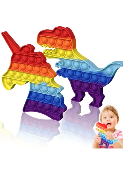 Popit Oyuncak Pop It Push Buble Fidget Unicorn ve Dinozor Popit Zihinsel ve Duyusal Stres 2 Li Set Oyuncak Popit popit oyuncak