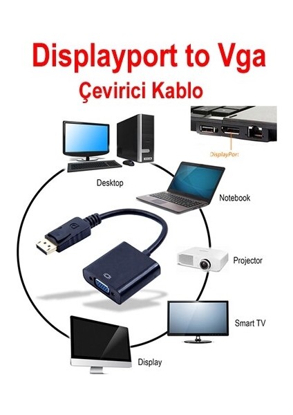 Displayport To VGA Çevirici Adaptör Display Erkek VGA Dişi