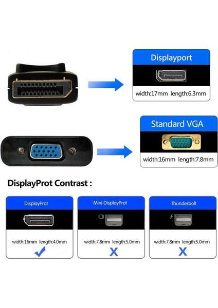 Displayport To VGA Çevirici Adaptör Display Erkek VGA Dişi