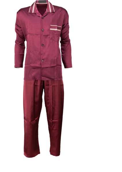 Erkek Klasik Model Pijama Takımı Premium Ipeksi Saten Kumaş Cepi Şık Çizgili Rahat Tam Kalıp