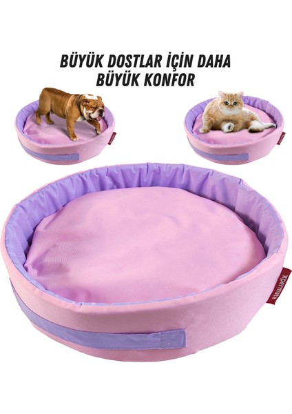 Sünger Simit Köpek Yuvası Küçük Irk Köpek Yatağı ve Kedi Yatağı 55 cm Pembe Lila