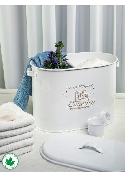 Bölmeli Metal Kapaklı Ölçekli Deterjanlık, Toz Deterjanlık Saklama, Banyo Düzenleyici, (Laundry Baskılı) LN1258