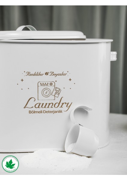 Bölmeli Metal Kapaklı Ölçekli Deterjanlık, Toz Deterjanlık Saklama, Banyo Düzenleyici, (Laundry Baskılı) LN1258 fiyatları