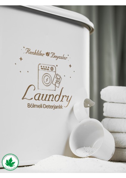 Bölmeli Metal Kapaklı Ölçekli Deterjanlık, Toz Deterjanlık Saklama, Banyo Düzenleyici, (Laundry Baskılı) LN1258 modelleri