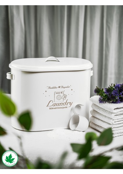 Bölmeli Metal Kapaklı Ölçekli Deterjanlık, Toz Deterjanlık Saklama, Banyo Düzenleyici, (Laundry Baskılı) LN1258 fırsatları
