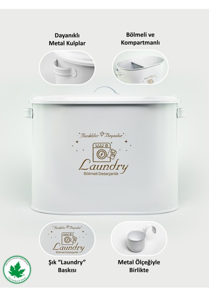 Bölmeli Metal Kapaklı Ölçekli Deterjanlık, Toz Deterjanlık Saklama, Banyo Düzenleyici, (Laundry Baskılı) LN1258 indirimleri