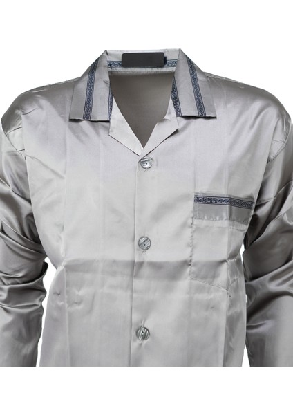 Erkek Klasik Model Pijama Takımı Ipeksi Saten Kumaş Şık Çizgili Cepli Tam Kalıp fiyatları