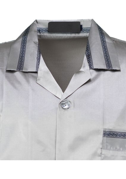 Erkek Klasik Model Pijama Takımı Ipeksi Saten Kumaş Şık Çizgili Cepli Tam Kalıp fırsatları