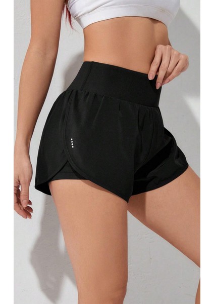 Kadın 2 In 1 Running Sports Athletic Gym Telefon Cepli Kısa Taytlı Şort