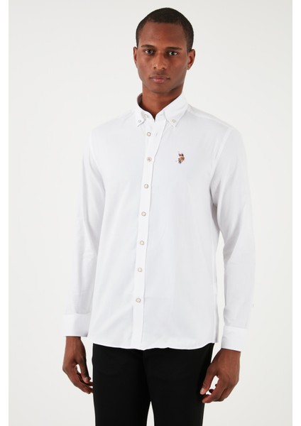 Düğmeli Yaka Pamuk Regular Fit Gömlek Erkek GÖMLEK G081SZ0041829891
