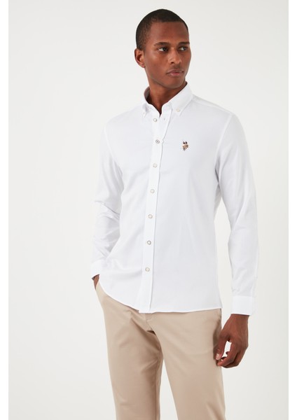 Düğmeli Yaka Pamuk Slim Fit Gömlek Erkek Gömlek G081SZ0041826727