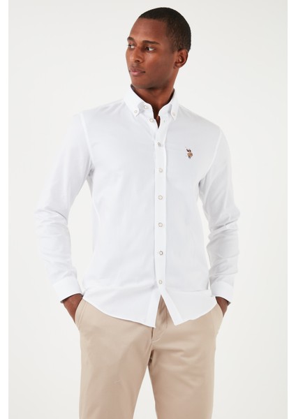 Düğmeli Yaka Pamuk Slim Fit Gömlek Erkek Gömlek G081SZ0041826727 fırsatları