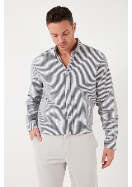 Pamuklu Çizgili Düğmeli Yaka Uzun Kollu Regular Fit Gömlek Erkek GÖMLEK CF23S112237