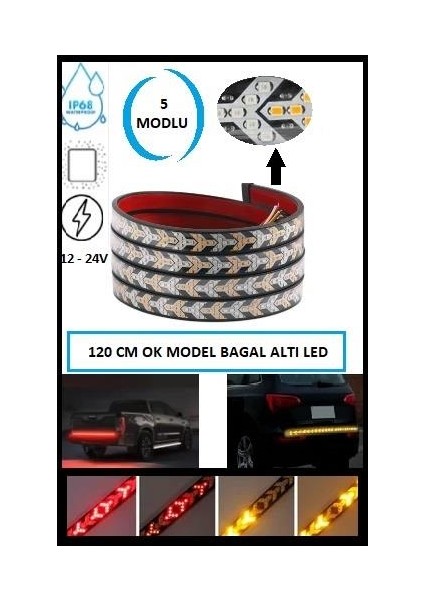 Bagaj Altı Kayar LED 120 cm Bagaj Ledi 5 Modlu Dönüş Fren Sinyalli Esnek LED Ok Model