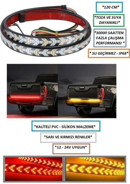 Bagaj Altı Kayar LED 120 cm Bagaj Ledi 5 Modlu Dönüş Fren Sinyalli Esnek LED Ok Model