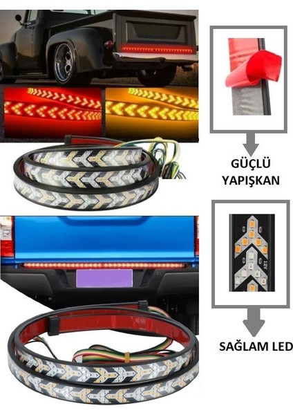 Bagaj Altı Kayar LED 120 cm Bagaj Ledi 5 Modlu Dönüş Fren Sinyalli Esnek LED Ok Model