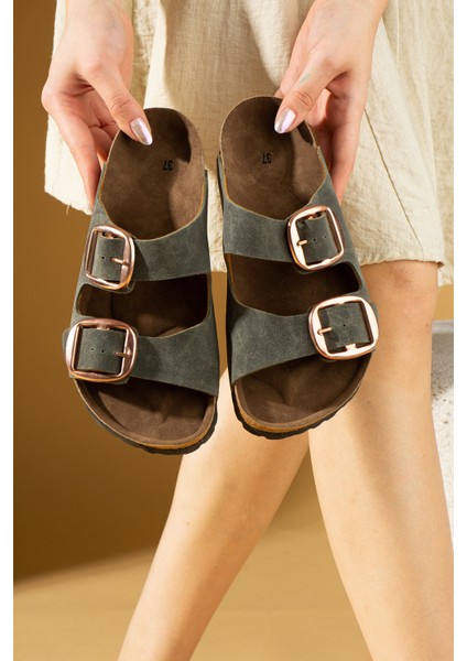 Rahat Taban Çift Gold Tokalı Kadın Terlik 65-81-24 modelleri