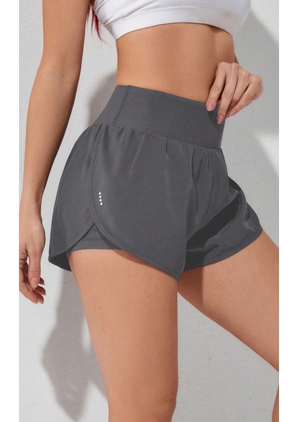 Kadın 2 In 1 Running Sports Athletic Gym Telefon Cepli Kısa Taytlı Şort