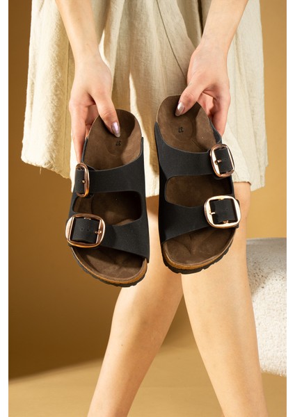 Rahat Taban Çift Gold Tokalı Kadın Terlik 65-81-24 modelleri