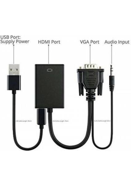 VGA To HDMI Çevirici Kablo Ses Çıkışlı VGA Dişi HDMI Erkek