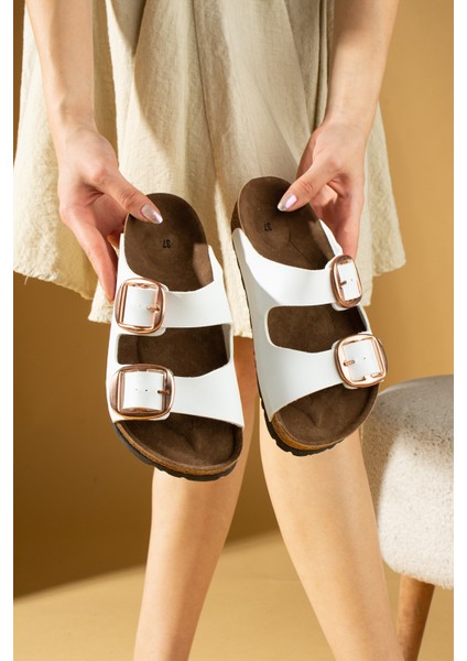 Kadın Terlik Çift Gold Tokalı Nubuk Malzeme