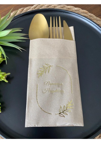 Gold Yaldızlı Kraft Çerçeveli Nişanımıza Hoşgeldiniz Cepli Peçete 12 Adet 40X40