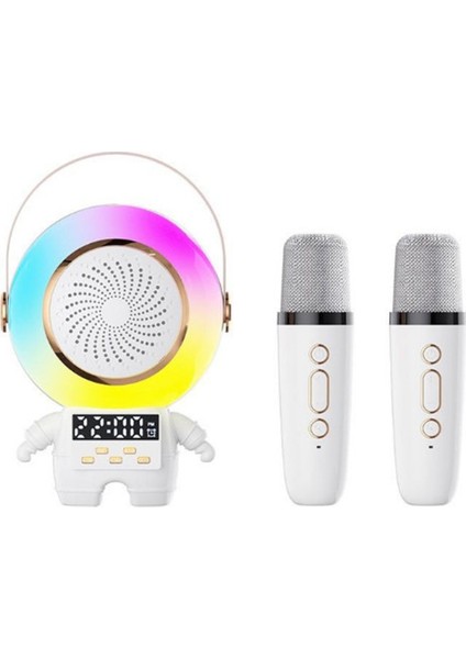 Astronot Rgb Bluetooth Hoparlör Kablosuz Karaoke Taşınabilir LED Parti Işıklı Mikrofon Seti