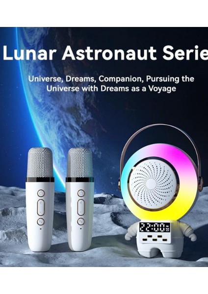 Astronot Rgb Bluetooth Hoparlör Kablosuz Karaoke Taşınabilir LED Parti Işıklı Mikrofon Seti