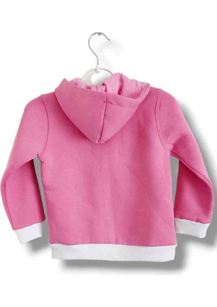 Kız Bebek Çocuk Baskılı Pembe Beyaz Kapşonlu Polar Ceket Hırka Içi Şardonlu fiyatları