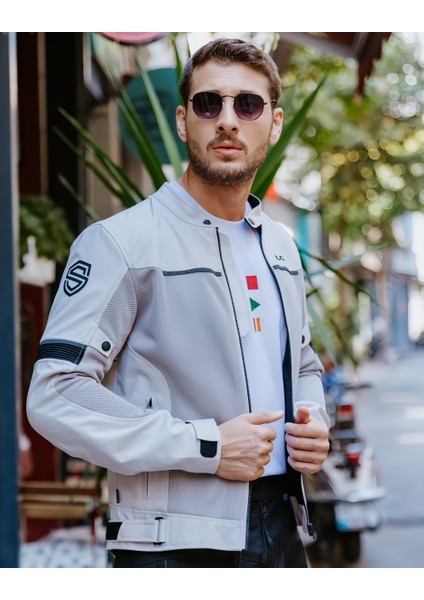 Milano Gri Yazlık Fılelı Erkek Motosıklet Ceketı M