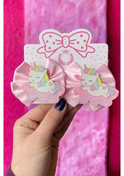 Pembe Renk Ikili Unicorn Figürlü Çocuk Yan Toka