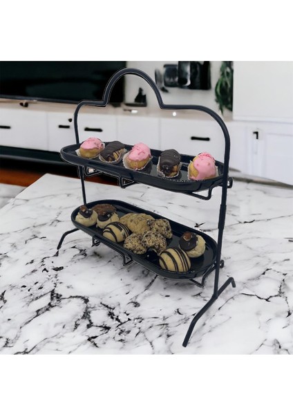 2 Katlı Siyah Melamin 13X32CM Metal Sunum Standı – Ikram ve Servis Için Model 1 Siyah fiyatları