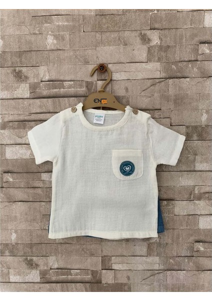 Yazlık Kumaş Şort Tshirt Çocuk Bebek Giyim -ENEN0001119 - Ekru - 9-12 Ay