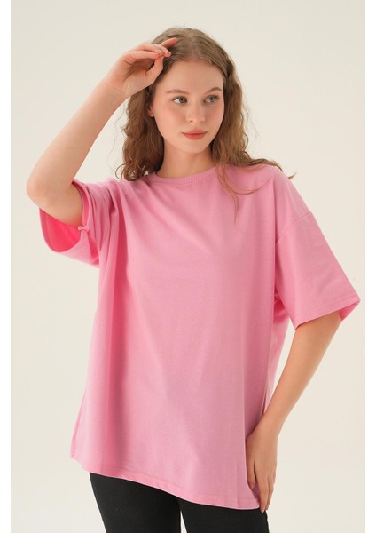 1633 Oversize Tişört Pembe