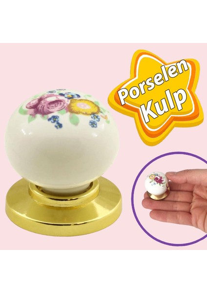 Kardelen Gerçek Porselen Düğme Gold Altın Çekmece Dolap Kapak Kulpu Kulbu Porselen Kulp