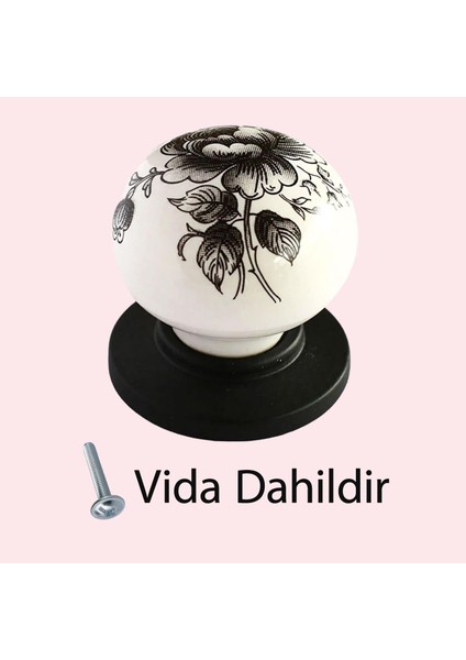 8 Adet Erguvan Gerçek Porselen Düğme Siyah-Beyaz Çekmece Dolap Kapak Kulpu Kulbu Porselen Kulp
