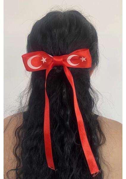 1 Adet Kırmızı Renk Ay Yıldız Detaylı Kurdele Figürlü Toka