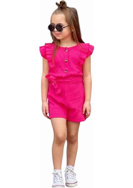 Pembe Kız Çocuk Şort Tulum