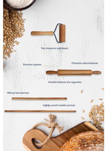 Zambak Serisi Ahşap Hamur Açma Oklavası Merdanesi Rulosu 4 Lü Set Echo2 indirimleri