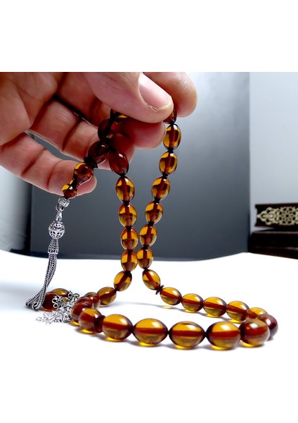 Gümüş Saçaklı Püsküllü Ateş Kehribar Tesbih fırsatları