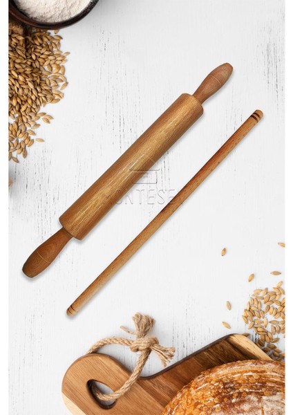 Zambak Serisi Ahşap Hamur Açma Oklavası Merdanesi 2 Li Set Echo4