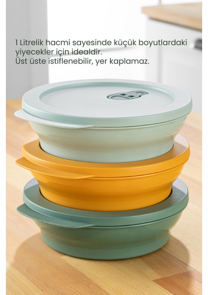 3lü 1 Litre Klipsli Kapaklı Saklama Kabı